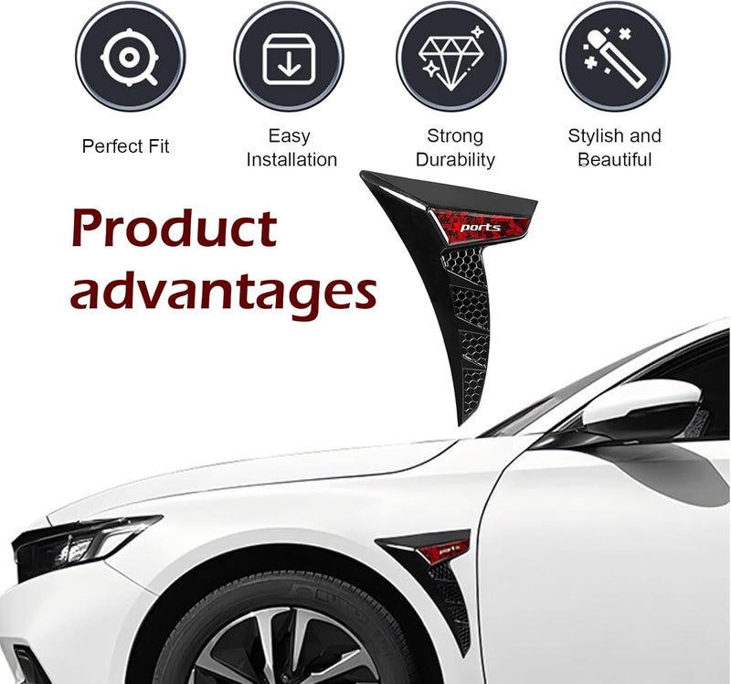 Arwrilt 2 PCS Car Fender Side Vents, TPU Shark Gill Side Air Flow Hole Grille with Sports Logo, Cool Personality Fender Vent Trim Covers, Self-Adhesive Spoiler Exterior Decorations for Cars (Red) - Image 5